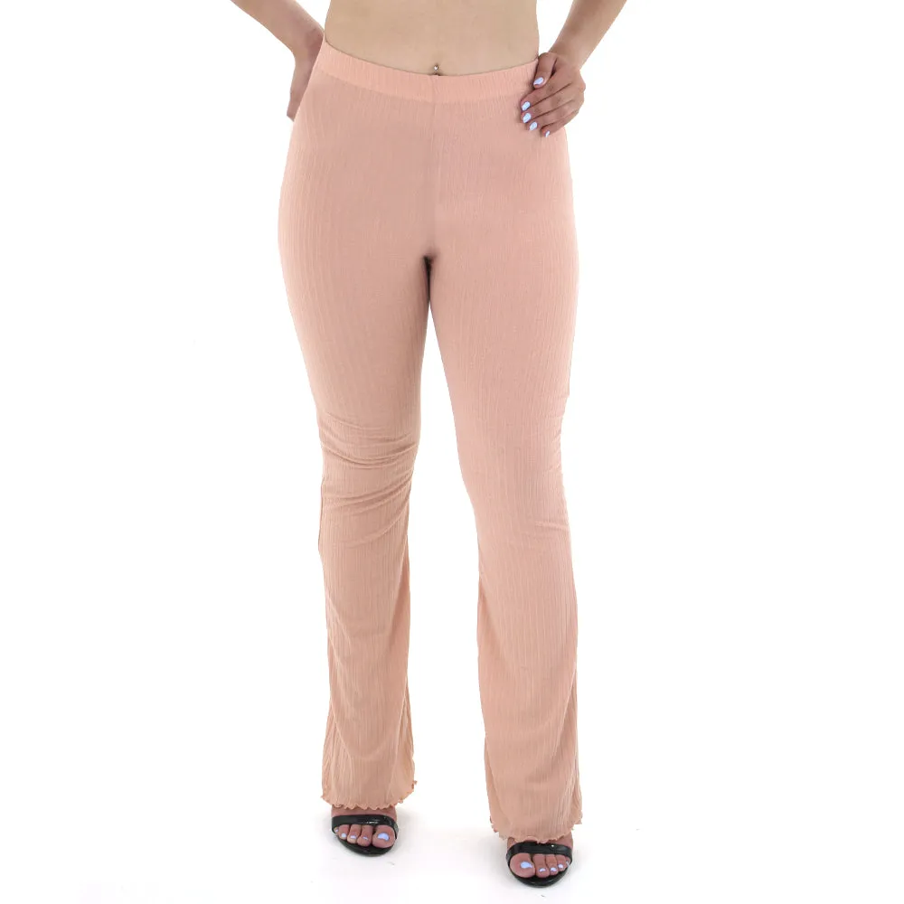 Women's Ribbed Flared Pant,Peach