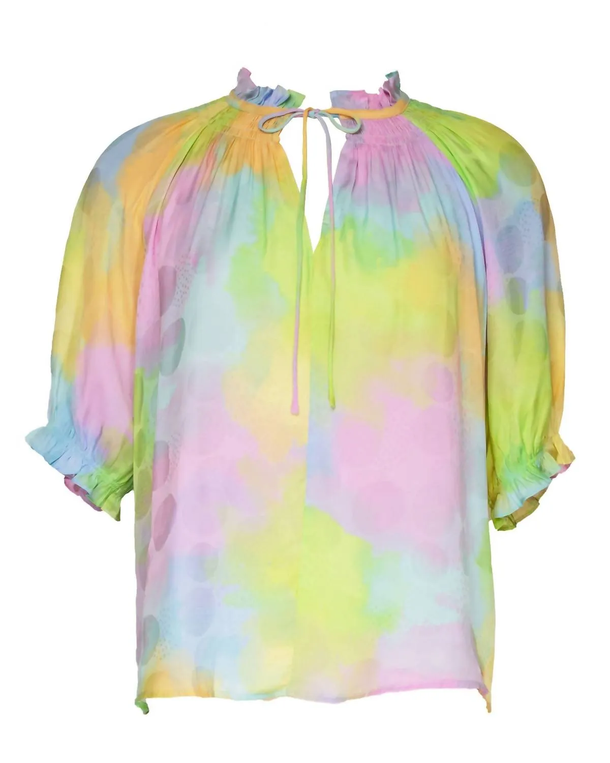 Women's Ruffled Puff Sleeve Blouse In Cotton Candy