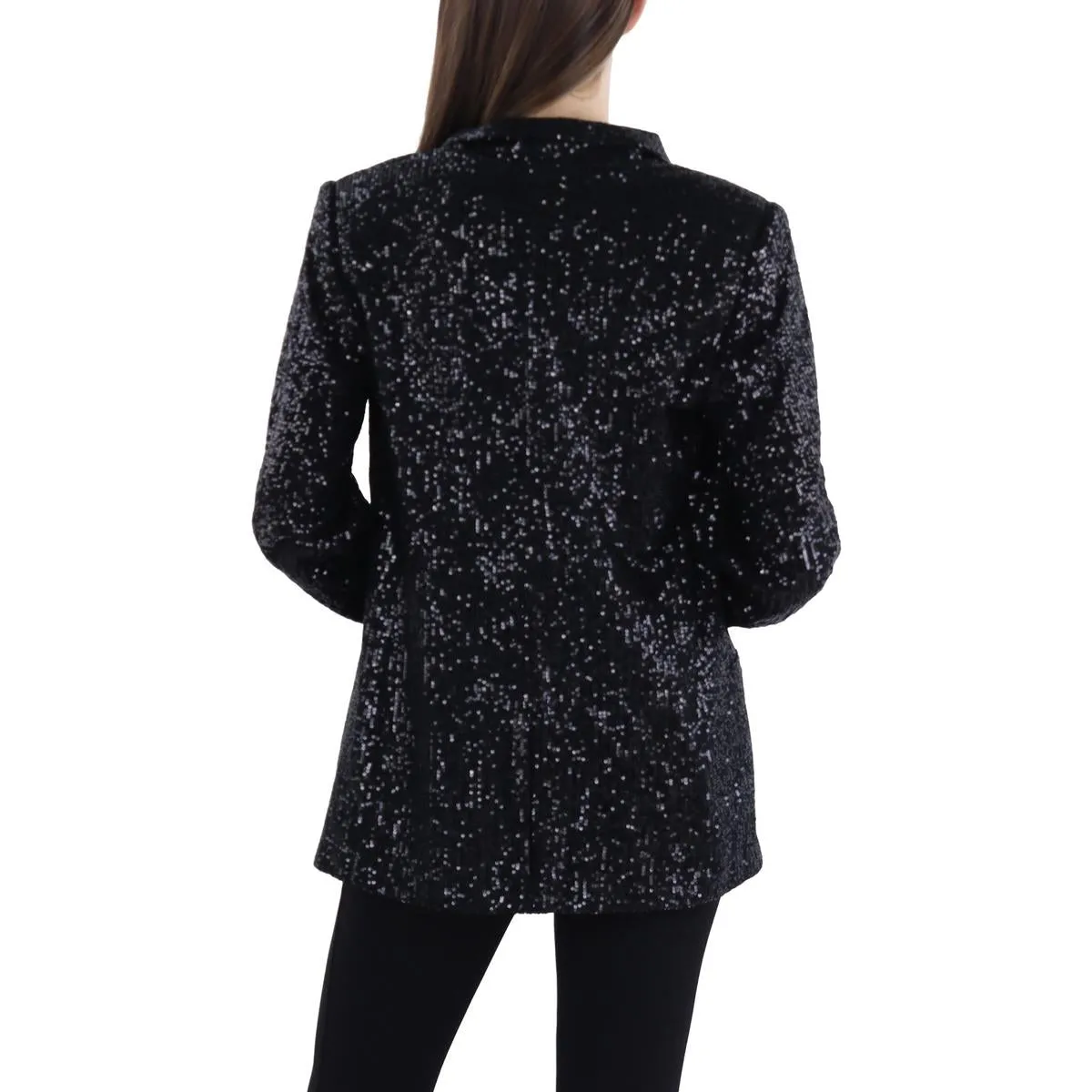 Womens Sequined Special Occasion Open-Front Blazer