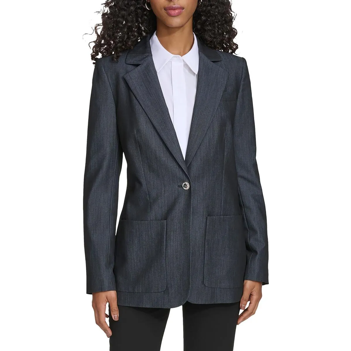 Womens Shoulder Pads Long Sleeve One-Button Blazer