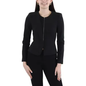 Womens Solid Polyester Collarless Blazer