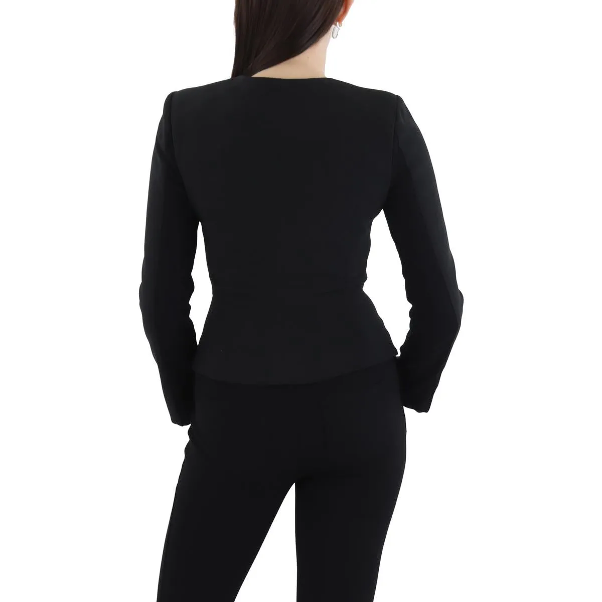 Womens Solid Polyester Collarless Blazer