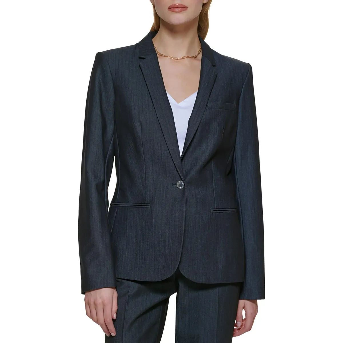 Womens Woven Long Sleeves One-Button Blazer