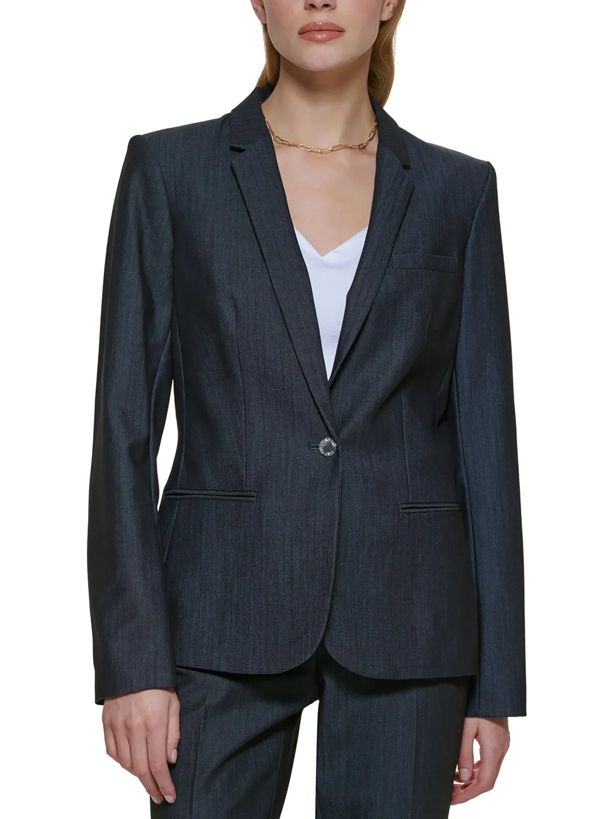 Womens Woven Long Sleeves One-Button Blazer