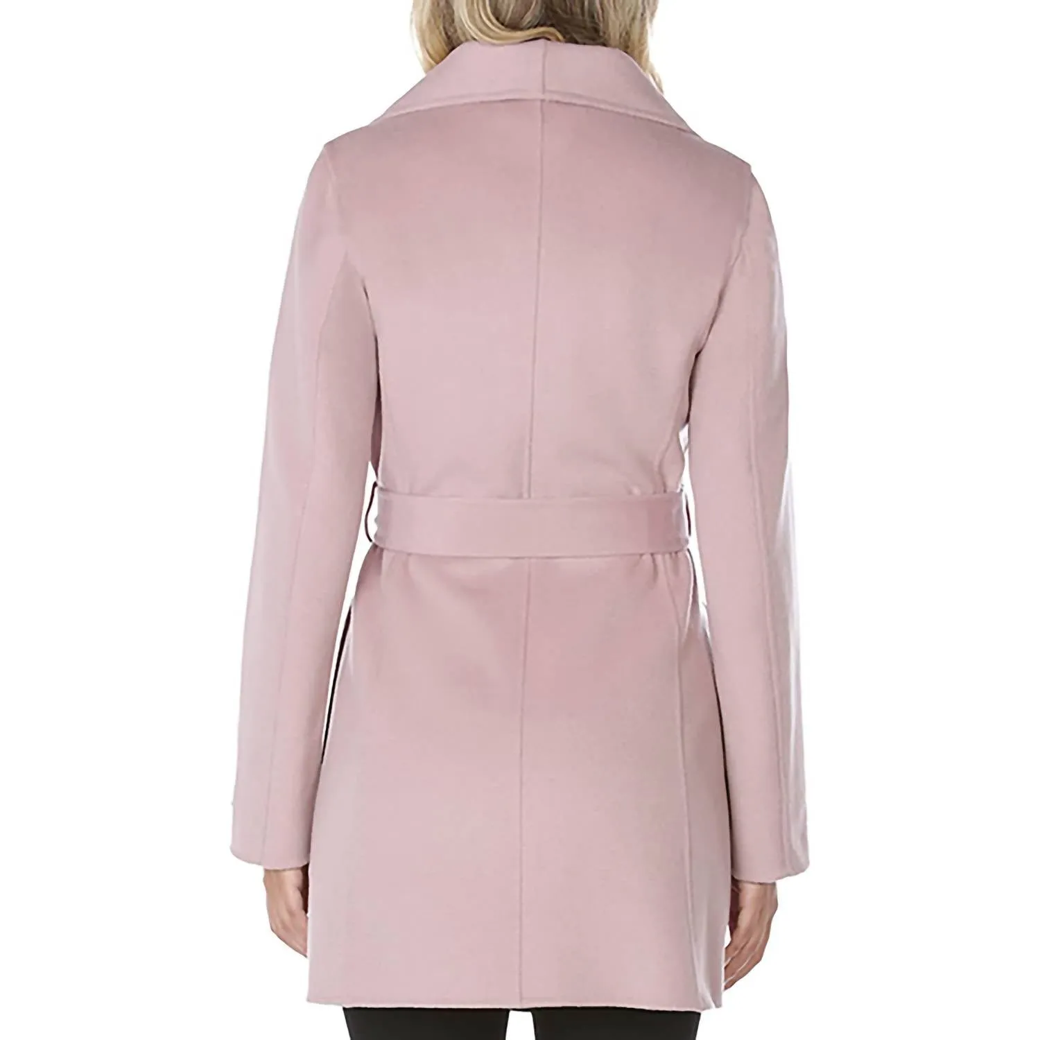 Wool Wrap Belted Jacket Coat In Powder Pink