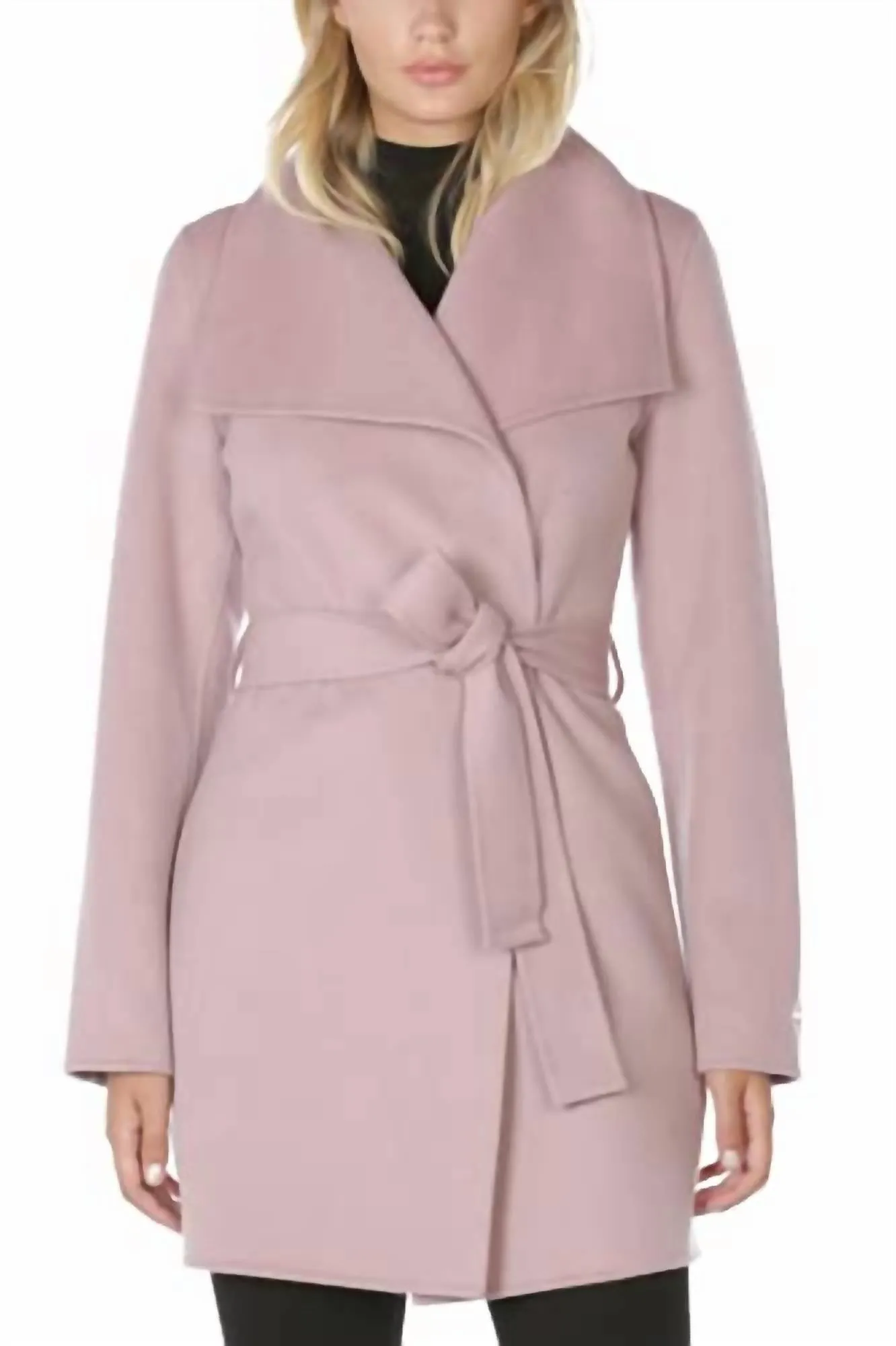 Wool Wrap Belted Jacket Coat In Powder Pink