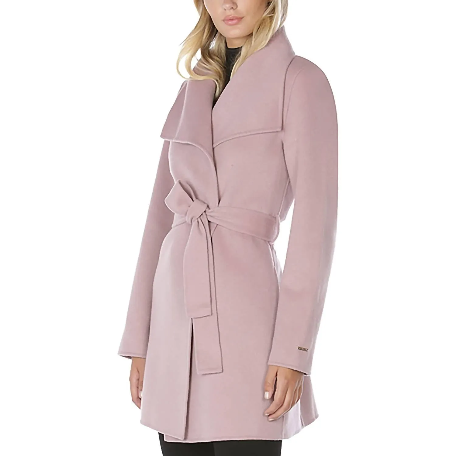 Wool Wrap Belted Jacket Coat In Powder Pink
