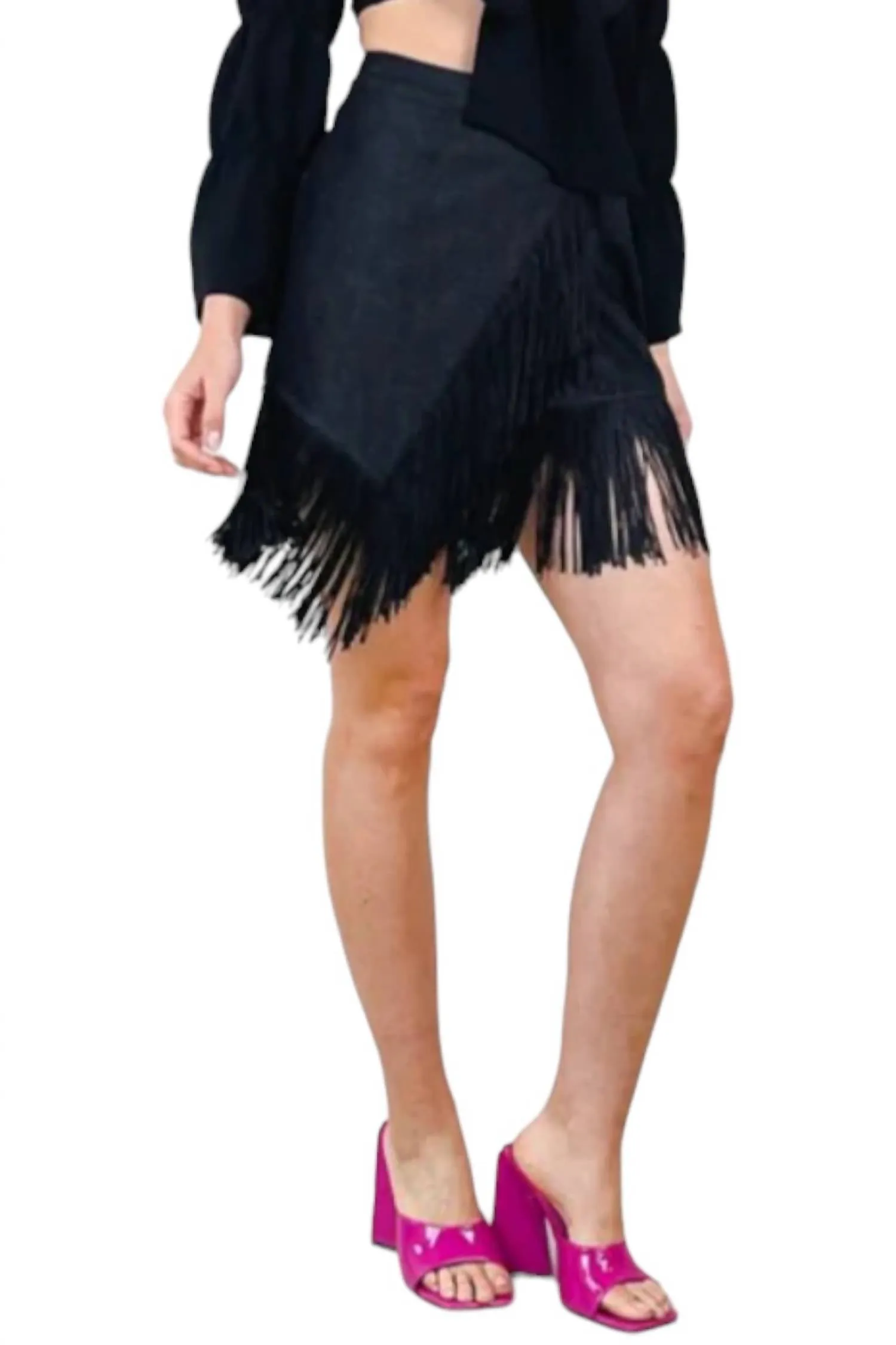 Wrap Me In Fringe Skirt In Black