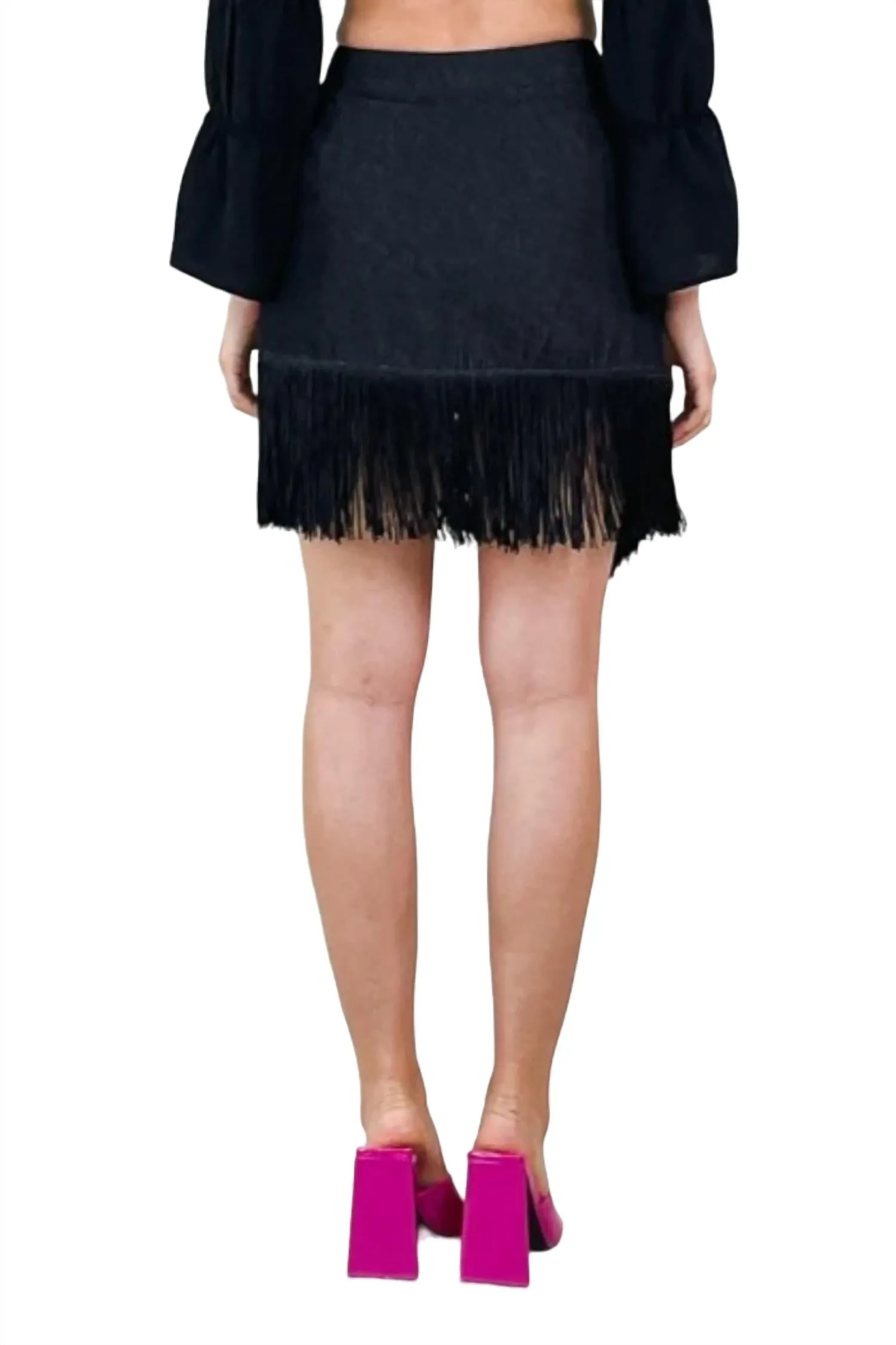 Wrap Me In Fringe Skirt In Black
