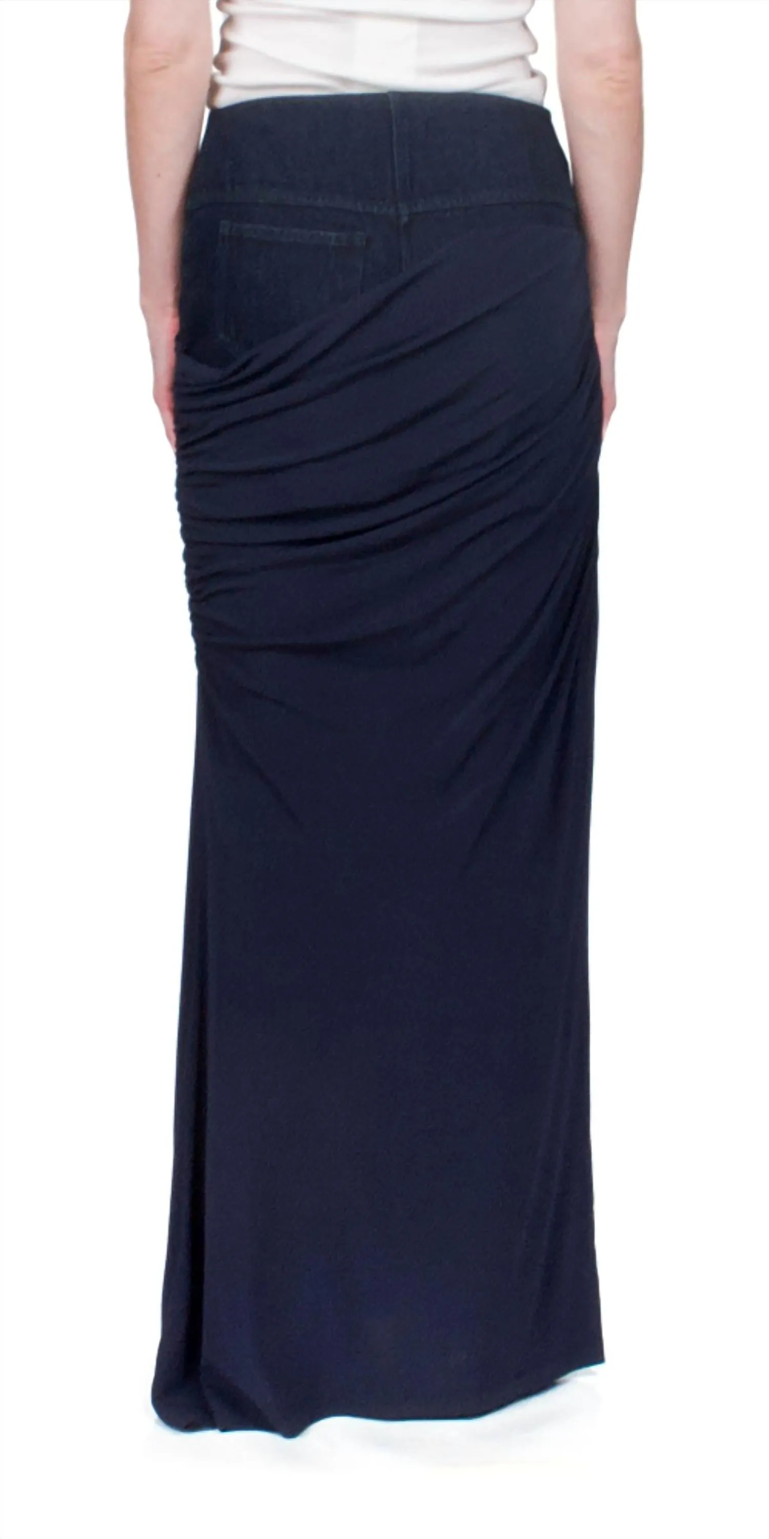 Wrapped Denim Column Skirt In Ink