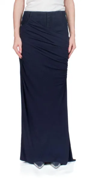 Wrapped Denim Column Skirt In Ink