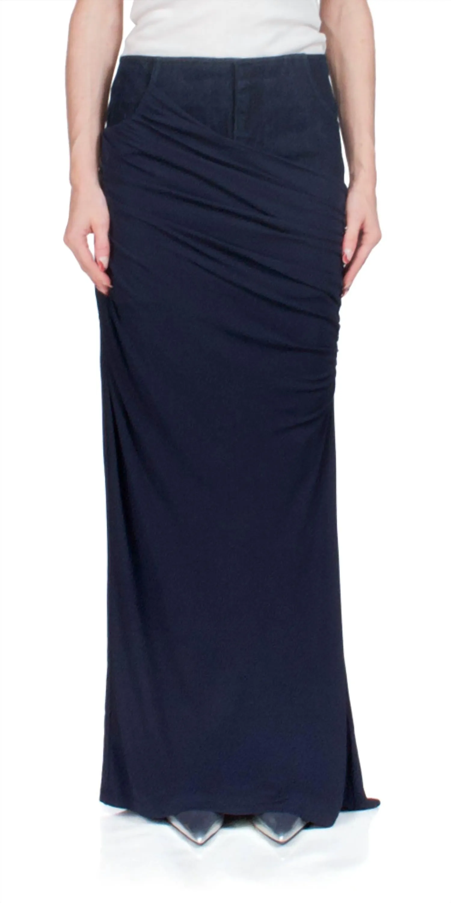 Wrapped Denim Column Skirt In Ink